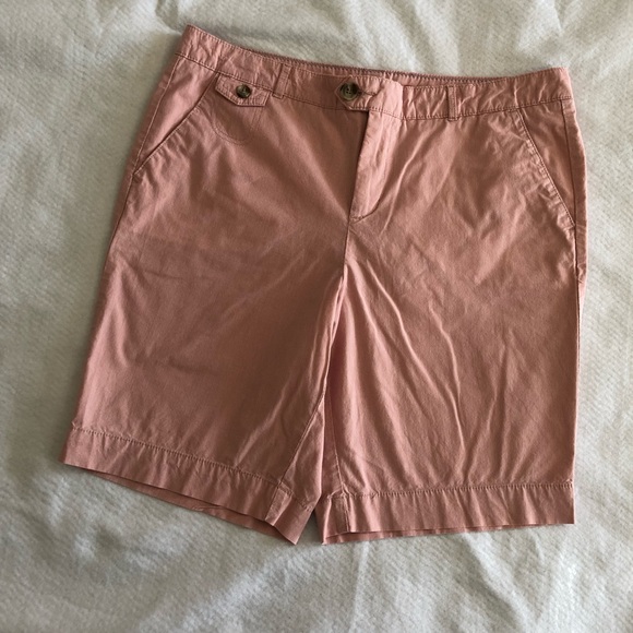 Dockers Bermuda Shorts Women’s 16 Golf Orange Seersucker Stripes Classic Modest - Picture 8 of 8